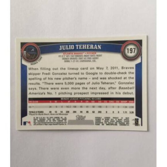 Julio Teheran 2011 Topps Chrome Auto Brave #197 (048) - Picture 2 of 2